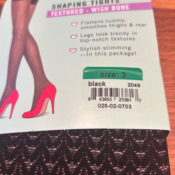 NEW Assets by Sara Blakely Spanx Black Textured Wish Bone Tights 2049 Size 3 - Picture 4 of 7